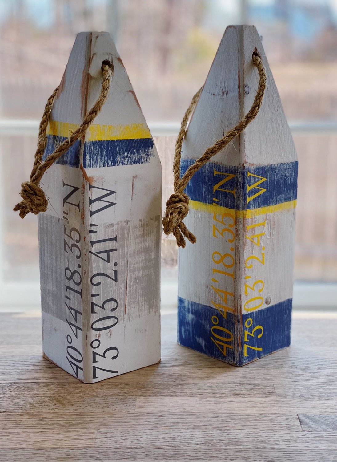 For the Instagram influencer: Personalized wooden buoys with your home’s coordinates locally sourced and based in Bayport. Available custom order from Middle Oak Arts on Instagram: MiddleOakArts.